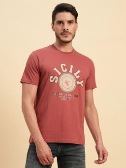 Cantabil - Brown Regular Fit Printed T-Shirt
