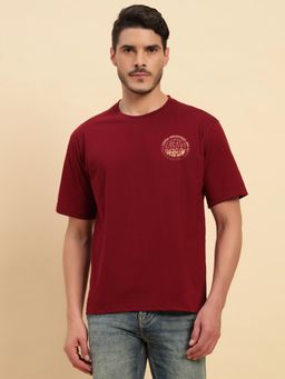 Cantabil - Maroon Regular Fit Solid T-Shirt
