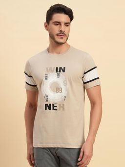 Cantabil - Beige Regular Fit Printed T-Shirt