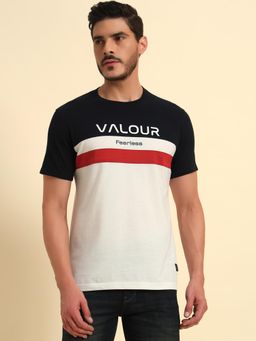 Cantabil - Off White Regular Fit Colorblock T-Shirt