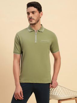 Cantabil - Olive Regular Fit Solid Polo T-Shirt
