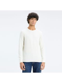 Pepe Jeans - Men Off White Textured Full Sleeve T-Shirt