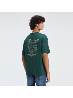 Pepe Jeans - Men Green Back Print Short Sleeve Oversized T-Shirt