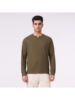 Pepe Jeans - Men Leaf Green V- Neck Full Sleeve T-Shirt