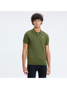 Pepe Jeans - Men Olive Ribbed Collar Short Sleeve Flat Knit Polo