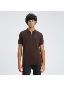 Pepe Jeans - Men Dark Brown Short Sleeve Flat Knit Polo