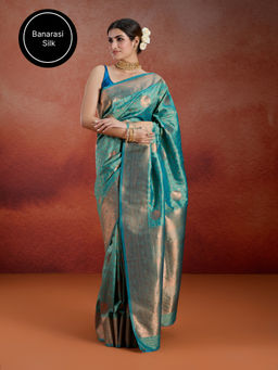 Likha - Two Tone Banarasi Raw Silk Saree with Zari Border and Pallu & Unstitched Blouse LIKJLNSAR08