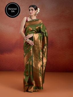 Likha - Banarasi Raw Silk Saree with Copper Zari Border & Unstitched Blouse LIKJLNSAR10