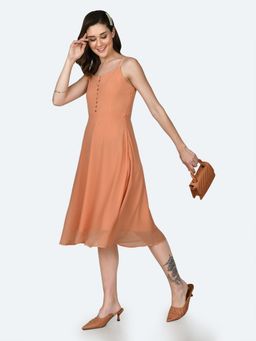 Zink London - Womens Orange Solid Midi Dress