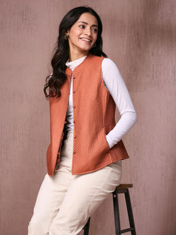 Fabindia - Orange Viscose Silk Quilted Reversible Jacket
