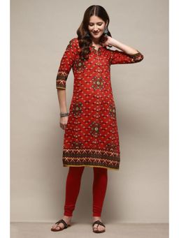 Biba - Women Red Printed Kurta with Churidar (Set of 2)