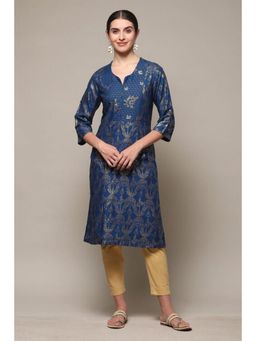 Biba - Women Blue Woven Kurta with Pant (Set of 2)
