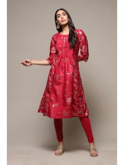 Biba - Women Pink Woven Kurta with Churidar (Set of 2)