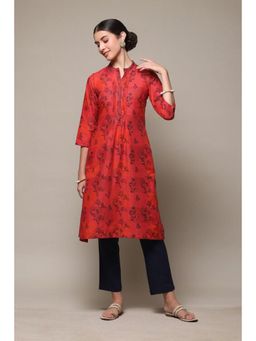 Biba - Women Orange Printed Kurta with Pant (Set of 2)