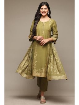Biba - Women Green Woven Kurta with Pant and Dupatta (Set of 3)