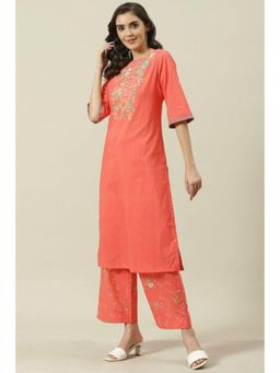 Biba - Women Orange Floral Kurta with Palazzo (Set of 2)