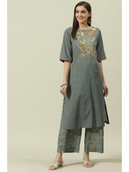 Biba - Women Grey Floral Kurta with Palazzo (Set of 2)