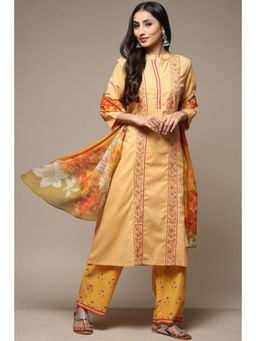 Biba - Women Yellow Floral Kurta with Palazzo (Set of 2)