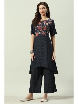 Biba - Women Black Floral Kurta with Palazzo (Set of 2)