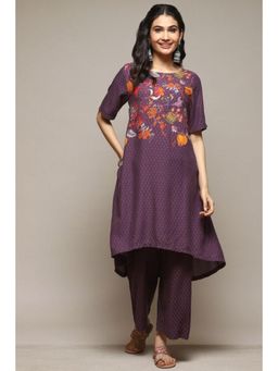 Biba - Women Purple Floral Kurta with Palazzo (Set of 2)