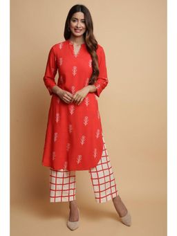 Biba - Women Orange Printed Kurta with Palazzo (Set of 2)