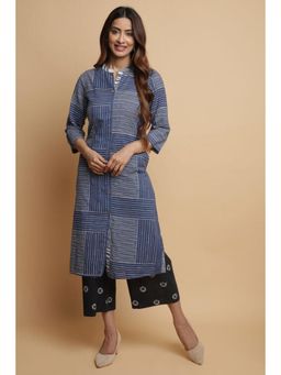 Biba - Women Blue Printed Kurta with Pant (Set of 2)