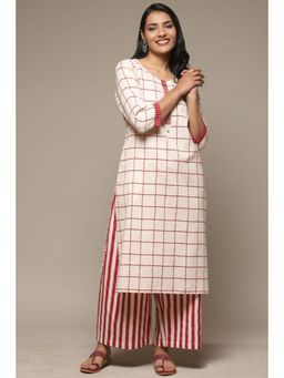 Biba - Women Pink Checks Kurta with Palazzo (Set of 2)
