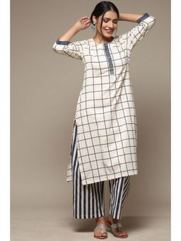 Biba - Women Blue Checks Kurta with Palazzo (Set of 2)