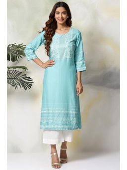 Biba - Women Aqua Floral Kurta with Palazzo (Set of 2)