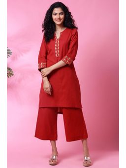 Biba - Women Red Woven Kurta with Palazzo (Set of 2)