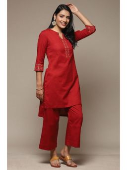 Biba - Women Maroon Woven Kurta with Palazzo (Set of 2)