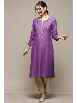 Biba - Women Purple Embroidered Kurta with Palazzo (Set of 2)