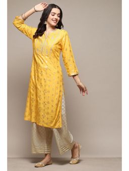 Biba - Women Yellow Embroidered Kurta with Palazzo (Set of 2)
