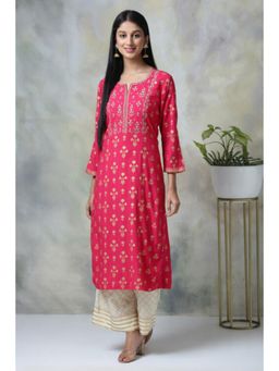 Biba - Women Pink Embroidered Kurta with Palazzo (Set of 2)