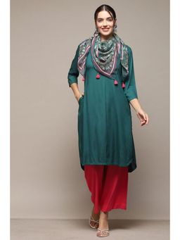 Biba - Women Green Solid Kurta with Palazzo and Scarf (Set of 3)