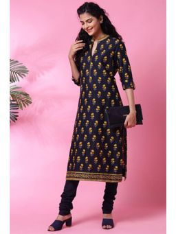 Biba - Women Black Floral Kurta with Churidar (Set of 2)
