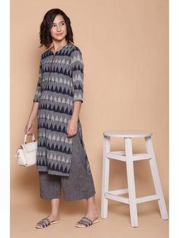 Biba - Women Grey Woven Kurta with Palazzo (Set of 2)