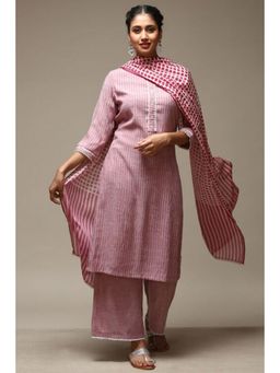 Biba - Women Pink Stripes Kurta with Palazzo and Dupatta (Set of 3)