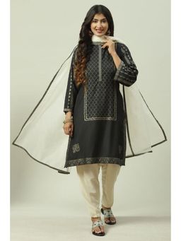 Biba - Women Black Embroidered Kurta with Salwar and Dupatta (Set of 3)