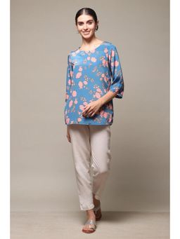 Biba - Women Blue Floral Kurta with Pant (Set of 2)