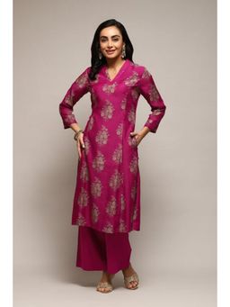 Biba - Women Magenta Woven Kurta with Palazzo (Set of 2)