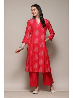 Biba - Women Pink Woven Kurta with Palazzo (Set of 2)