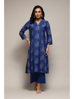 Biba - Women Blue Woven Kurta with Palazzo (Set of 2)