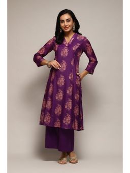Biba - Women Purple Woven Kurta with Palazzo (Set of 2)