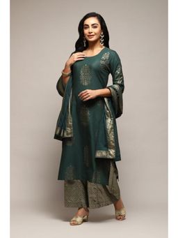 Biba - Women Green Woven Kurta with Palazzo and Dupatta (Set of 3)