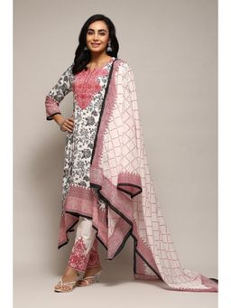 Biba - Women White Floral Kurta with Pant and Dupatta (Set of 3)