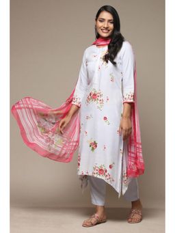 Biba - Women Blue Floral Kurta with Pant and Dupatta (Set of 3)