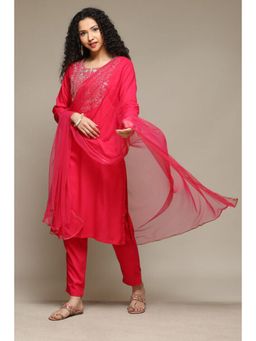 Biba - Women Pink Embroidered Kurta with Pant and Dupatta (Set of 3)
