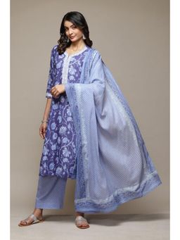 Biba - Women Blue Embroidered Kurta with Palazzo and Dupatta (Set of 3)