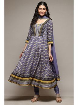 Biba - Women Purple Floral Anarkali Kurta with Churidar and Dupatta (Set of 3)